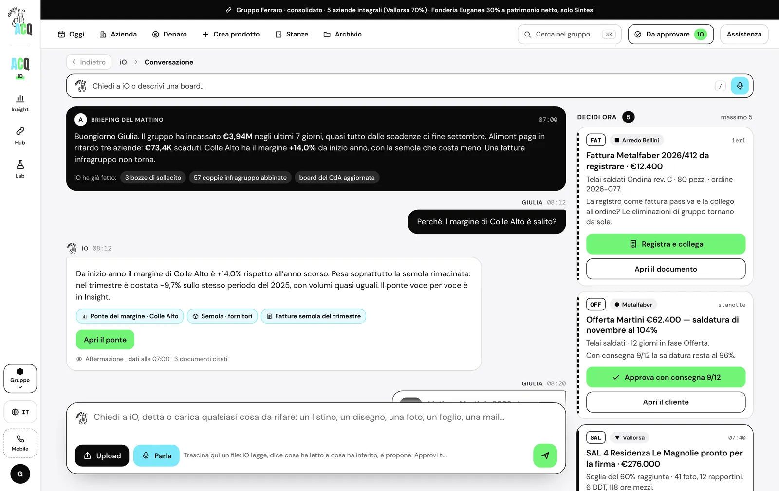 La scrivania: la conversazione con iO, con le fonti citate, e le cose da decidere