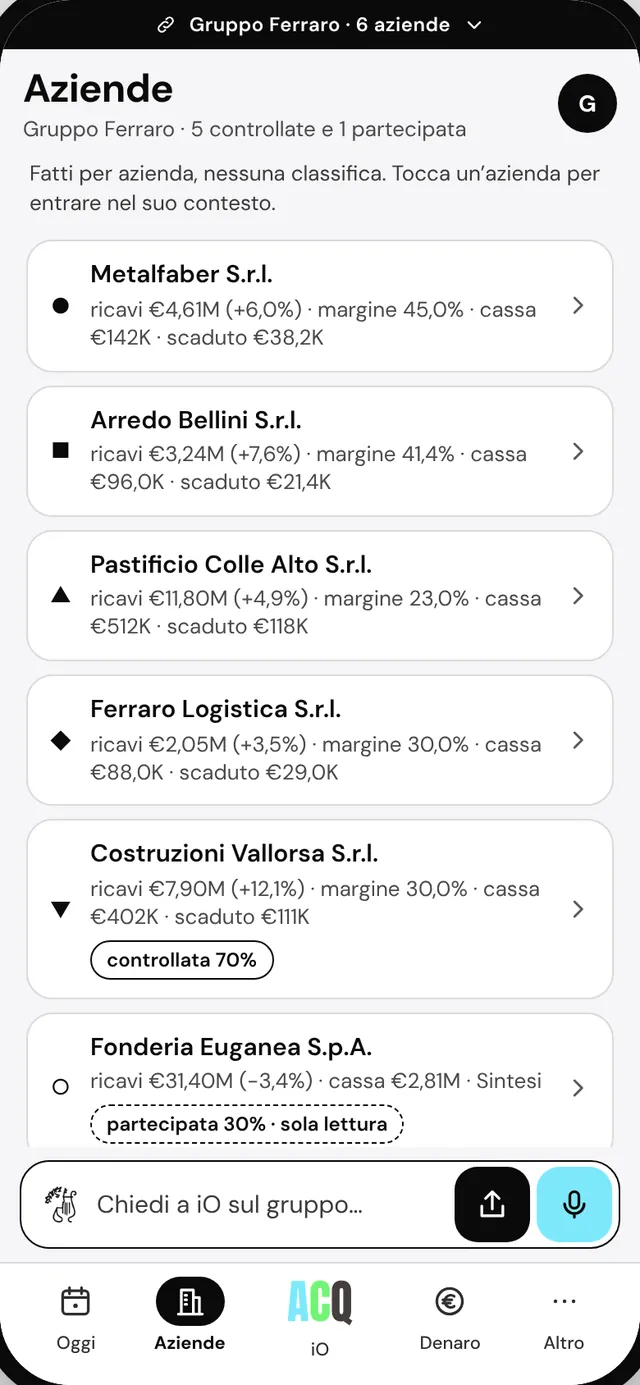 Aziende · il gruppo: fatti per azienda, nessuna classifica