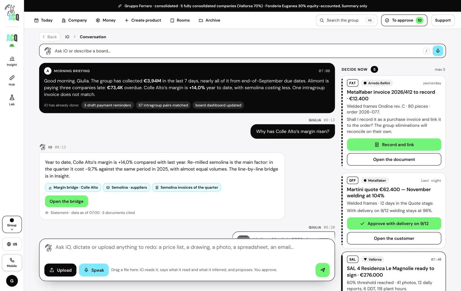 The desk: the conversation with iO, with sources cited, and the things to decide